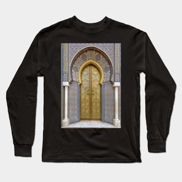 Golden door of the Royal Palace in Fez, Morocco Long Sleeve T-Shirt by mitzobs